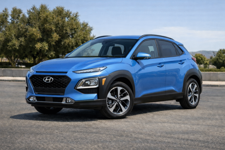 Blue Hyundai Kona in daylight setting