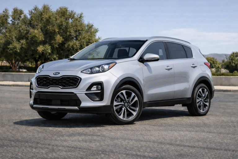 Silver Kia Sportage in daylight