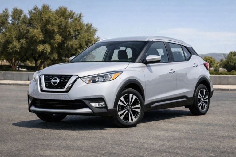 Silver Nissan Kicks in sunny landscape