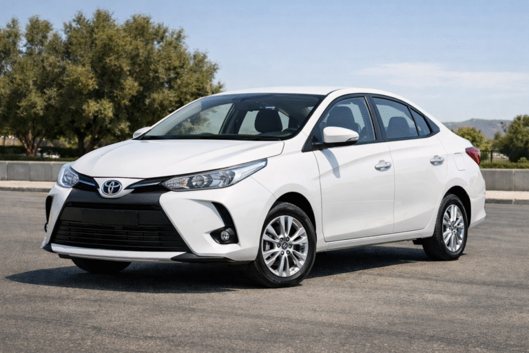 White Toyota Yaris in nature setting